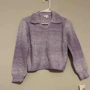 Design History Girls Purple V-Neck Sweater with Cable Knit Size M